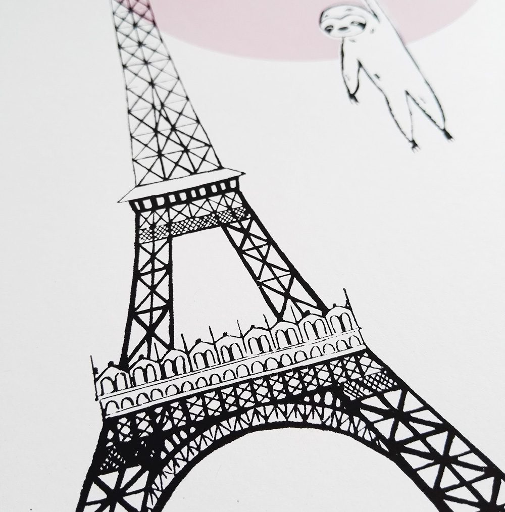 lovely sloth poster-paris-regenschirm-eifelturm-nah