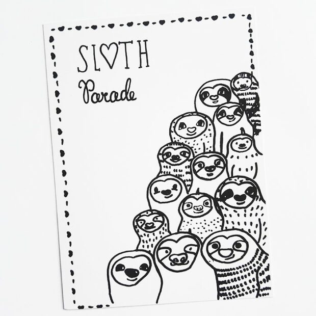 sloth-parade-faultier-postkarte-lovelysloth